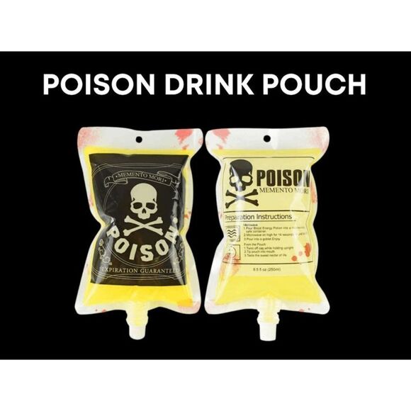 Halloween Poison Drink Flask, I.V. Bag Drink Pouch, Blood Bag Drink Cups + Label - Picture 3 of 5